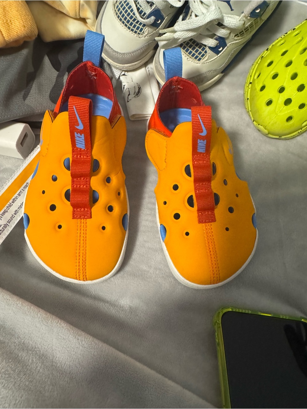 Nike Kids Orange and Blue Slip-On Water Shoes